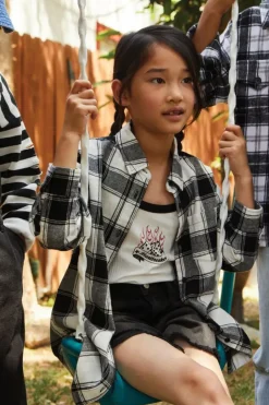 Kids Plaid Curved-Hem Shirt (Girls + Boys)