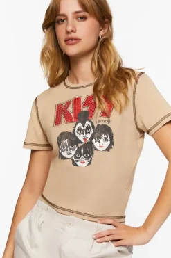 Kiss X Emoji Rhinestone Graphic Baby Tee