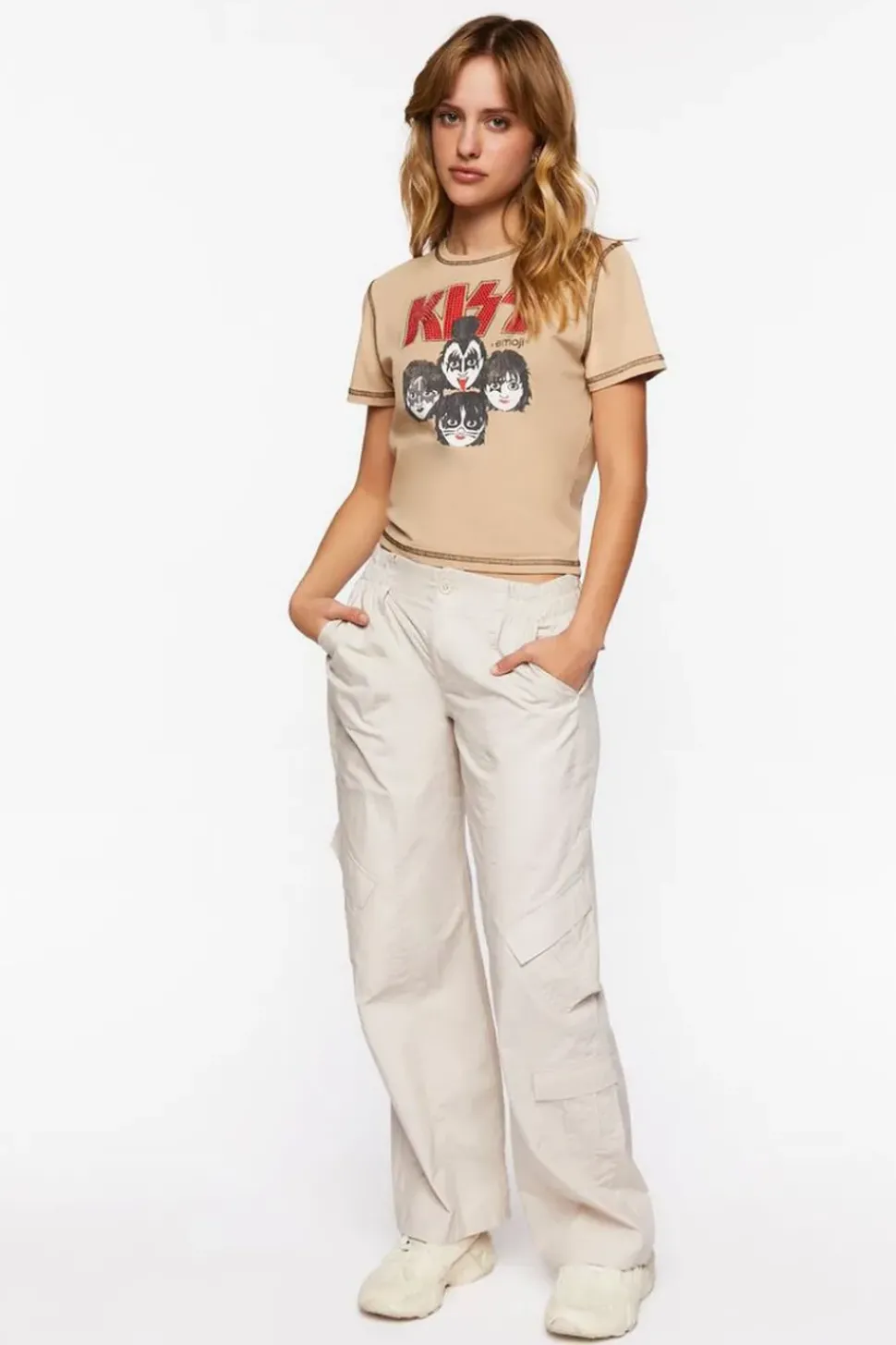 Kiss X Emoji Rhinestone Graphic Baby Tee