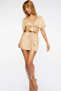 Knotted Satin Mini Skirt