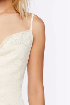 Lace Cowl Neck Tulip-Hem Mini Dress