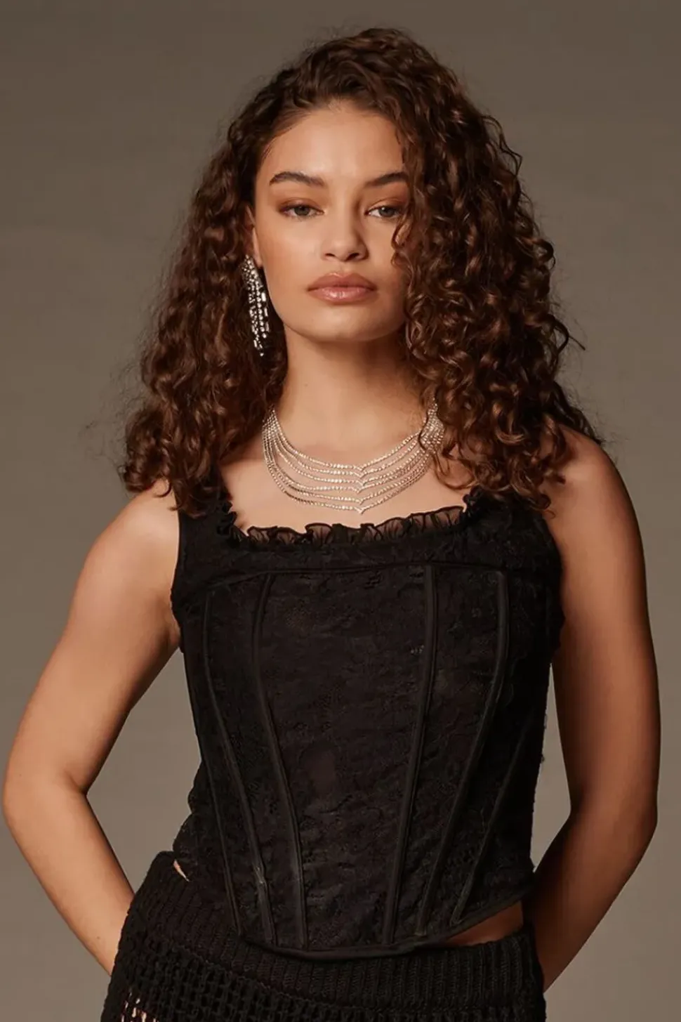 Lace Ruffle-Trim Corset Top