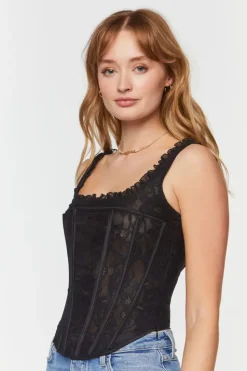 Lace Ruffle-Trim Corset Top