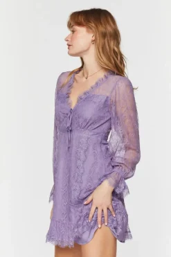 Lace Ruffle-Trim Mini Dress