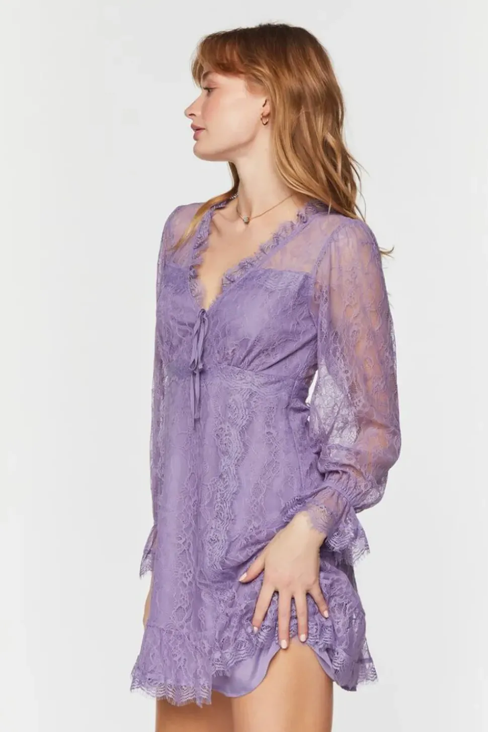 Lace Ruffle-Trim Mini Dress