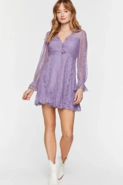Lace Ruffle-Trim Mini Dress