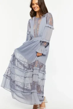 Lace Tiered Long-Sleeve Maxi Dress