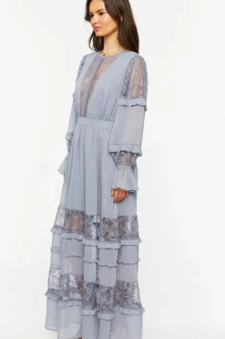 Lace Tiered Long-Sleeve Maxi Dress