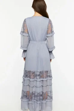 Lace Tiered Long-Sleeve Maxi Dress