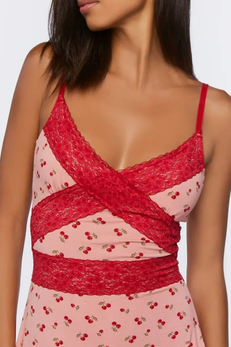Lace-Trim Cherry Pajama Slip