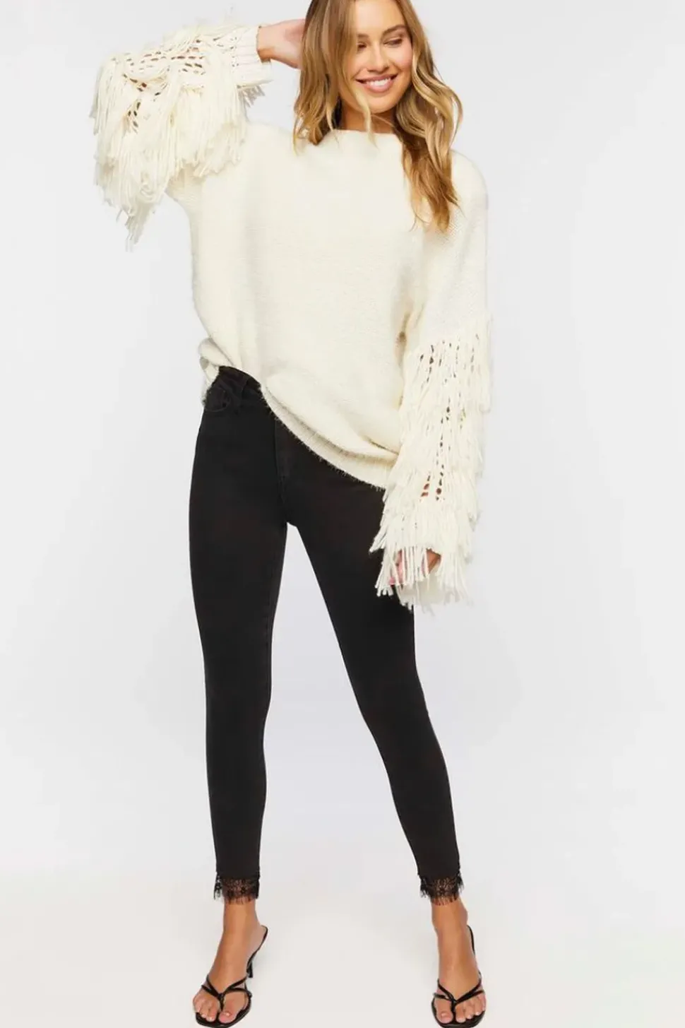 Lace-Trim Mid-Rise Skinny Jeans