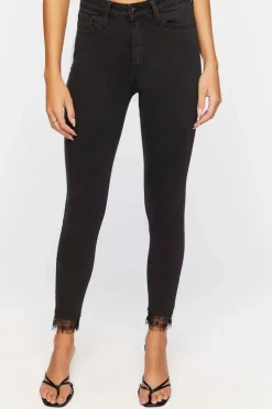 Lace-Trim Mid-Rise Skinny Jeans