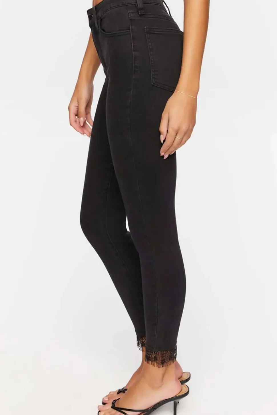 Lace-Trim Mid-Rise Skinny Jeans