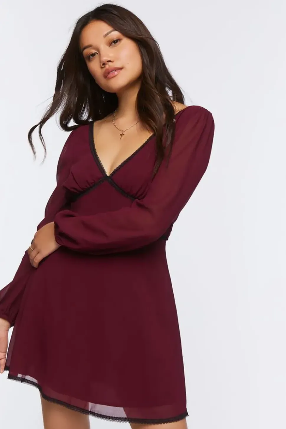 Lace-Trim Mini Dress