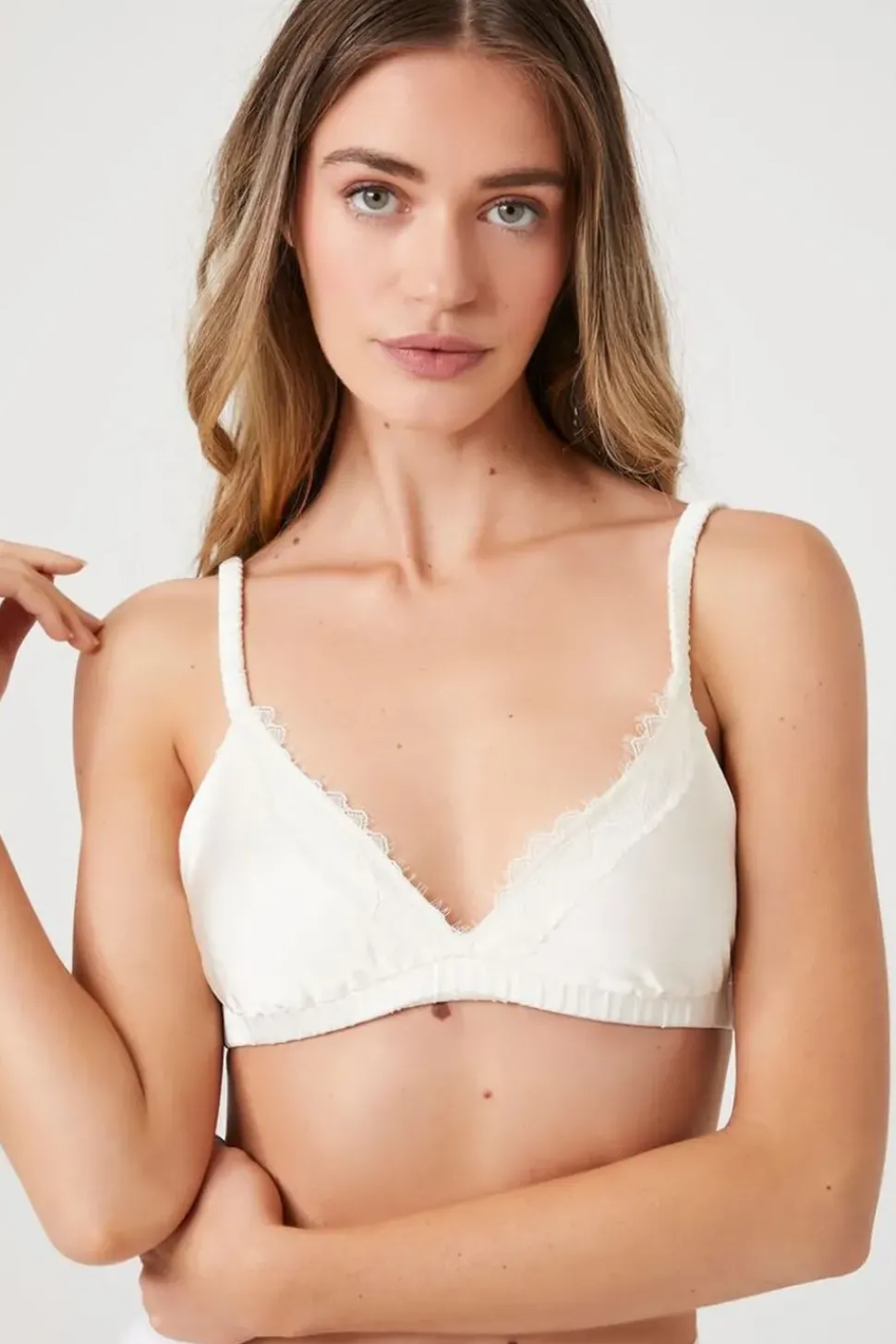 Lace-Trim Satin Bralette