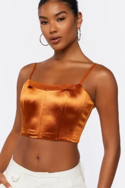 Lace-Trim Satin Cropped Cami