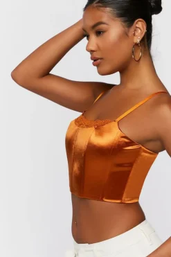 Lace-Trim Satin Cropped Cami