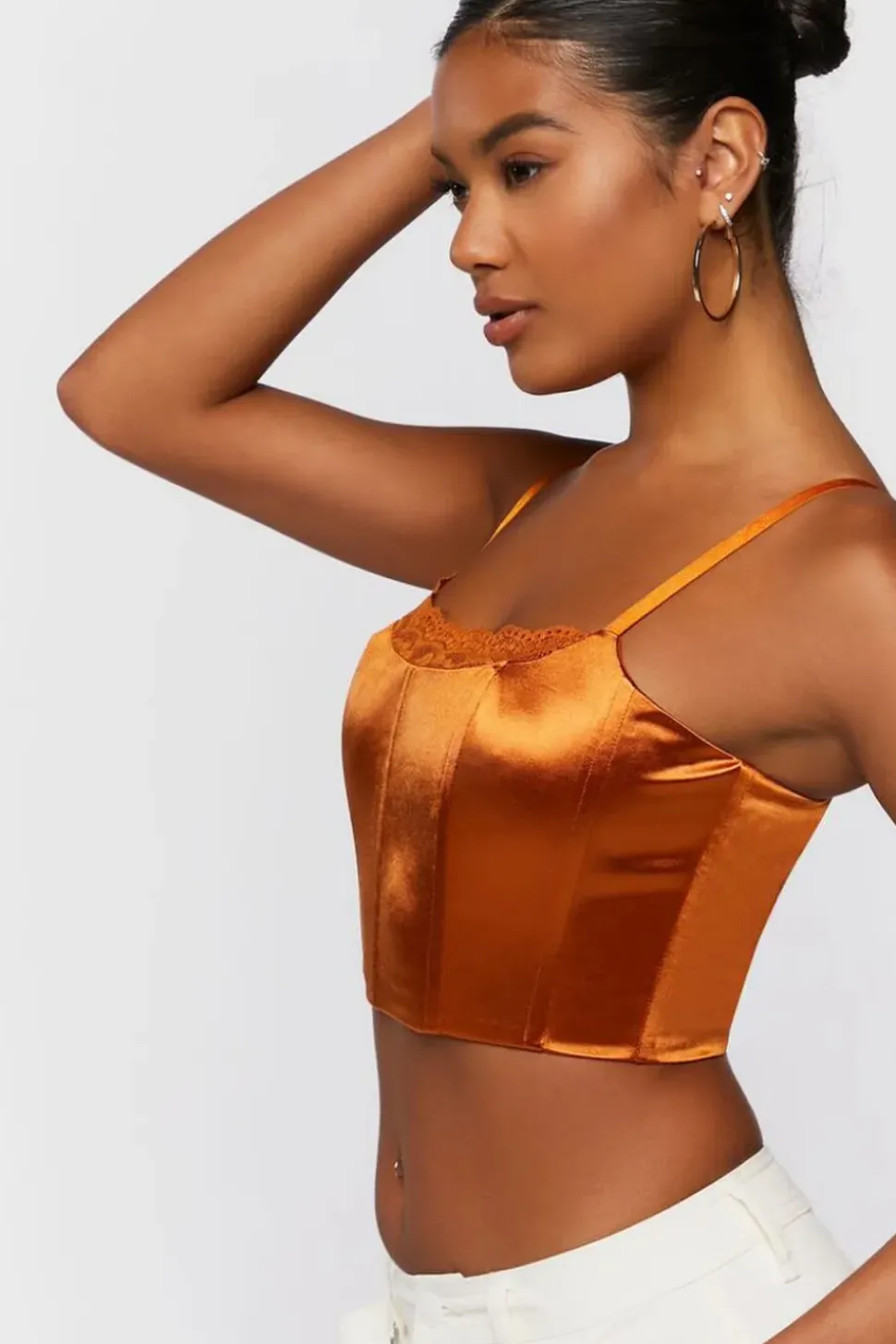 Lace-Trim Satin Cropped Cami