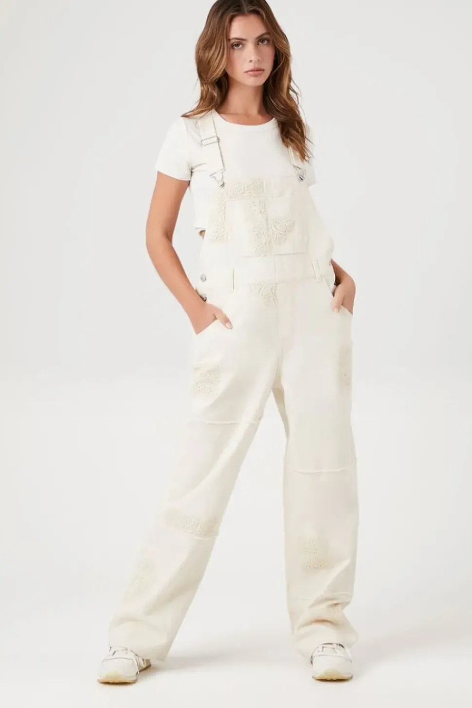 Lace Twill Straight-Leg Overalls