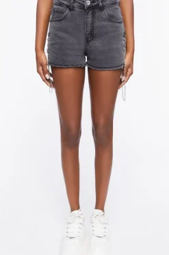 Lace-Up Chain Denim Shorts