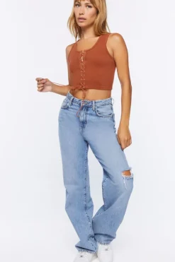 Lace-Up Cropped Tank Top
