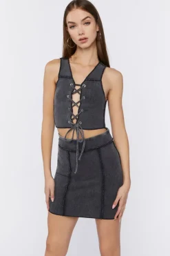 Lace-Up Crop Top & Mini Skirt Set