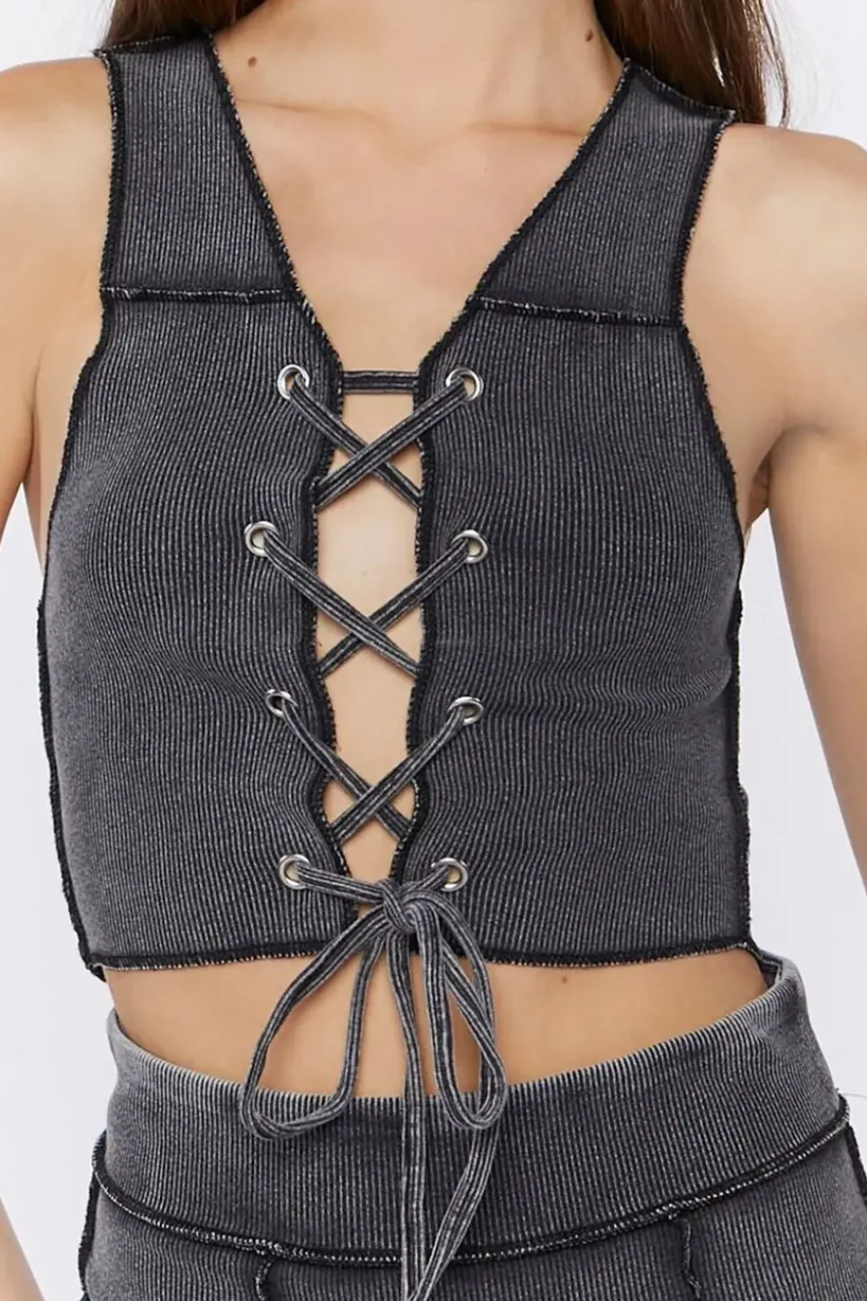Lace-Up Crop Top & Mini Skirt Set