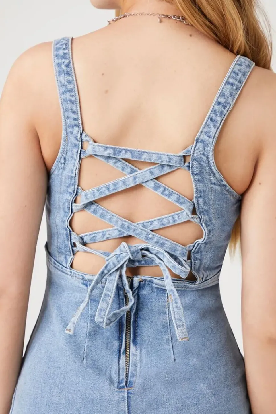 Lace-Up Denim Mini Dress