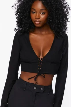 Lace-Up Poplin Crop Top