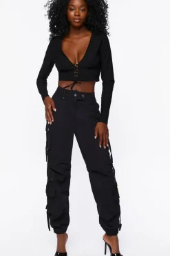 Lace-Up Poplin Crop Top