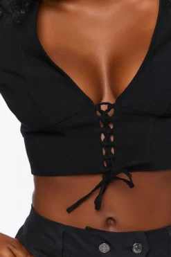 Lace-Up Poplin Crop Top
