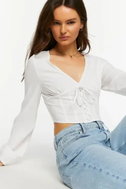 Lace-Up Seamed Crop Top