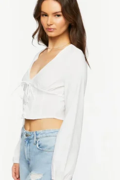Lace-Up Seamed Crop Top