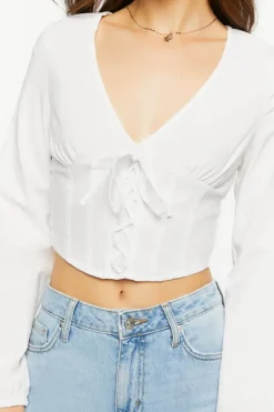 Lace-Up Seamed Crop Top