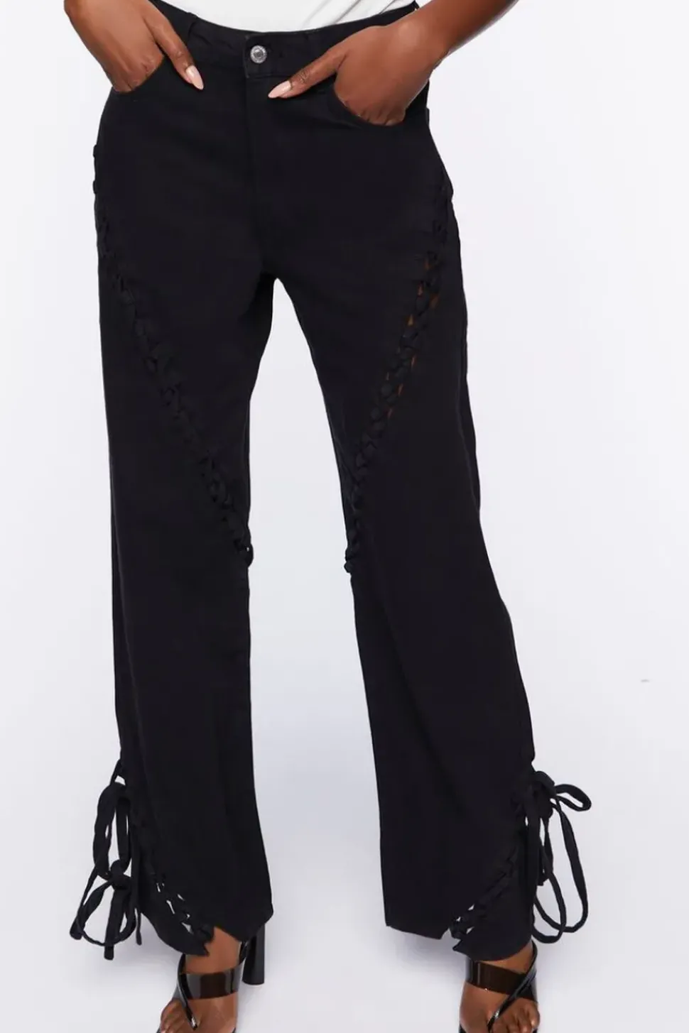 Lace-Up Straight-Leg Jeans