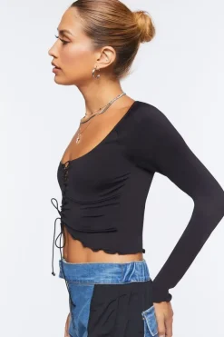 Lace-Up Sweater-Knit Crop Top
