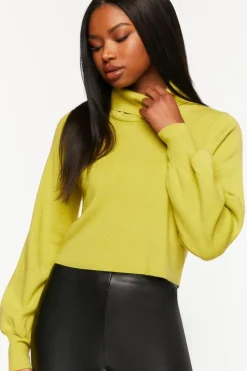 Lantern-Sleeve Turtleneck Top