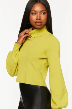 Lantern-Sleeve Turtleneck Top