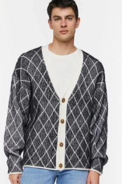 Lattice Grid Cardigan Sweater