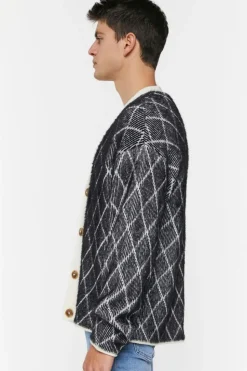 Lattice Grid Cardigan Sweater