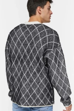 Lattice Grid Cardigan Sweater