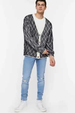 Lattice Grid Cardigan Sweater