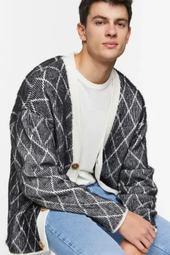 Lattice Grid Cardigan Sweater