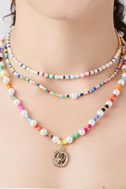 Layered Beaded Faux Pearl Necklace