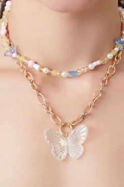 Layered Butterfly Bead Necklace