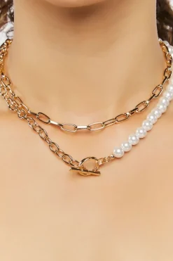 Layered Faux Pearl Chain Necklace