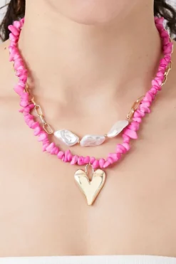 Layered Faux Pearl Heart Necklace