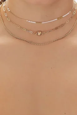 Layered Heart Charm Necklace Set