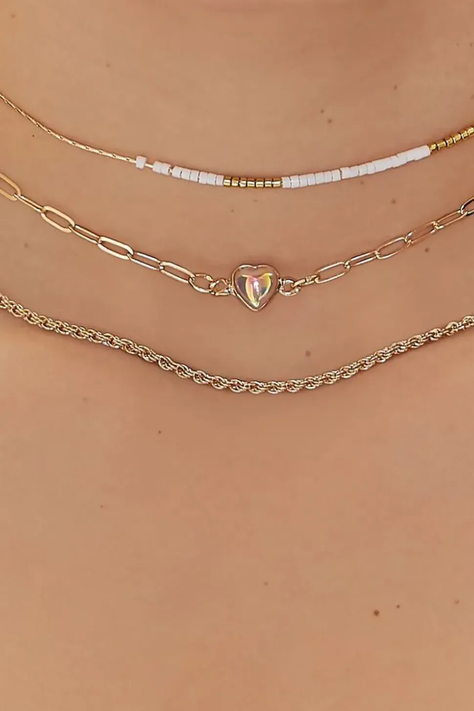 Layered Heart Charm Necklace Set