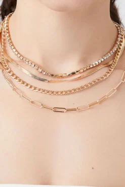 Layered Rhinestone Box Chain Necklace